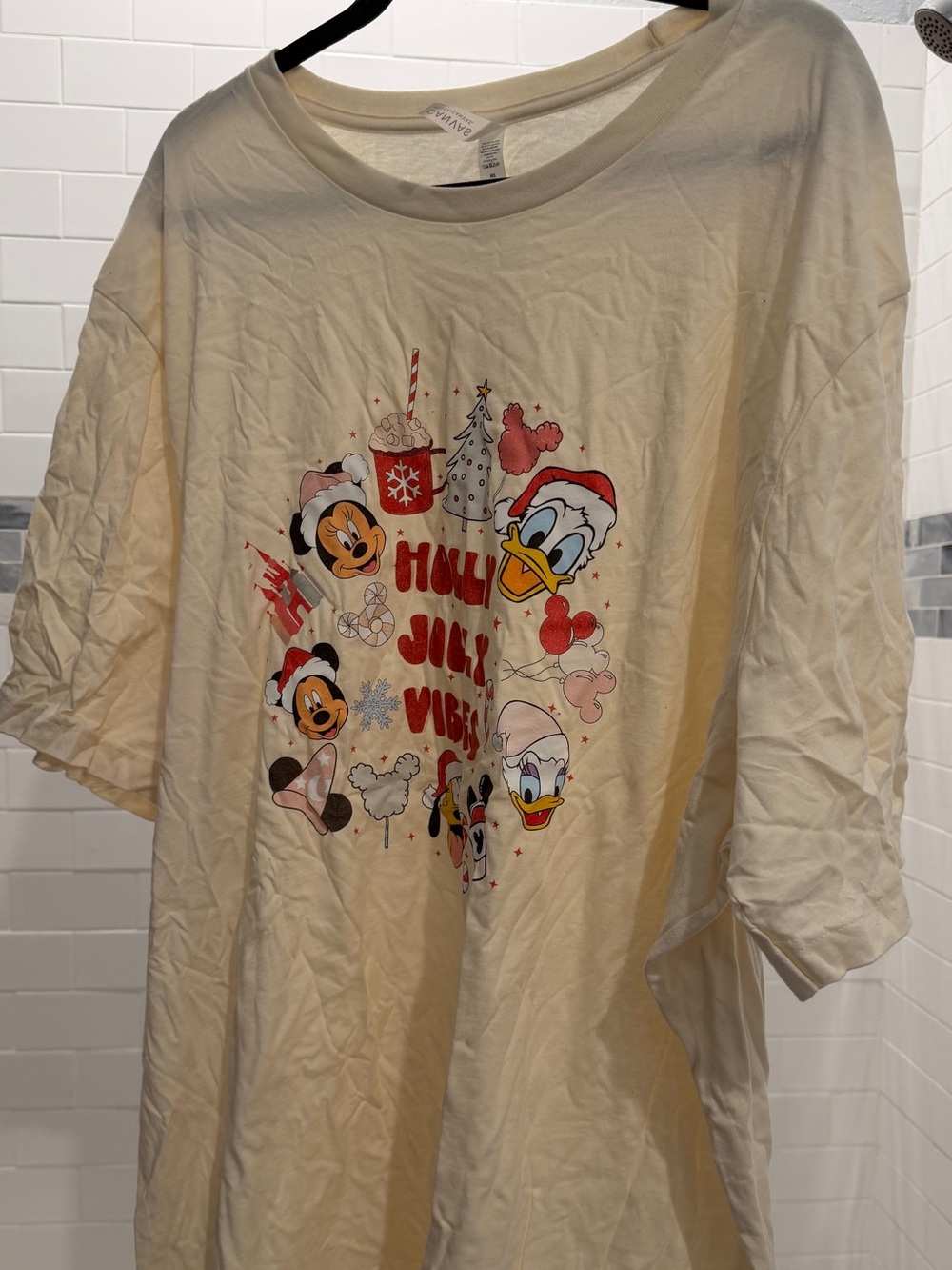 Bella Canvas Cream Disney Holiday Graphic Tee with Red Accents
